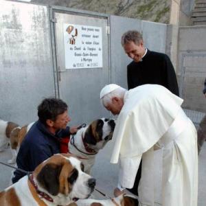 O Papa e os famosos cães de São Bernardo.
