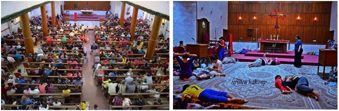 Refugiados em um igreja, incerto se Mosul ou Irbil, da página síria “Syrian Christian Resistance”, no Facebook