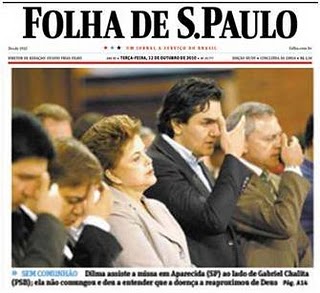 Foto na primeira página da Folha de São Paulo - 12 de outubro de 2010.