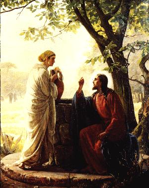 Cristo corrige a Samaritana à beira do Poço de Jacó.